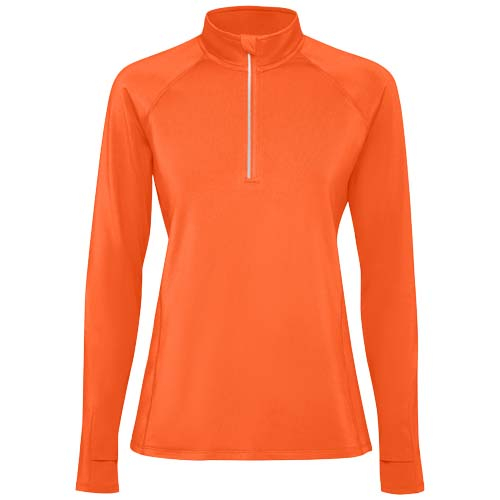 Sweatshirt publicitaire femme demi-zip technique ajusté Estambul Orange feu